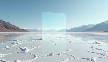 Obraz premium Serene Frozen Lake with Snowy Mountains in Winter Landscape