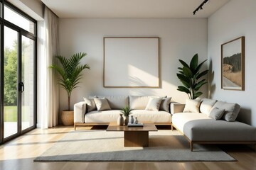 Fototapeta premium Stylish living room interior with modern furniture and decor Cozy atmosphere, natural light , home, texture