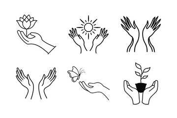 Fototapeta premium Boho Hands Holding Wildflowers Minimal Line Art