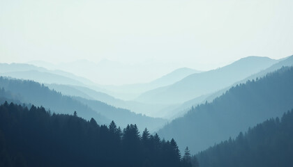 Scenic Mountain Range with Forest and Clear Blue Sky