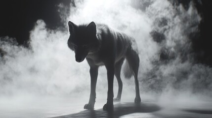 Majestic wolf in smoky environment, mysterious background, wildlife photography