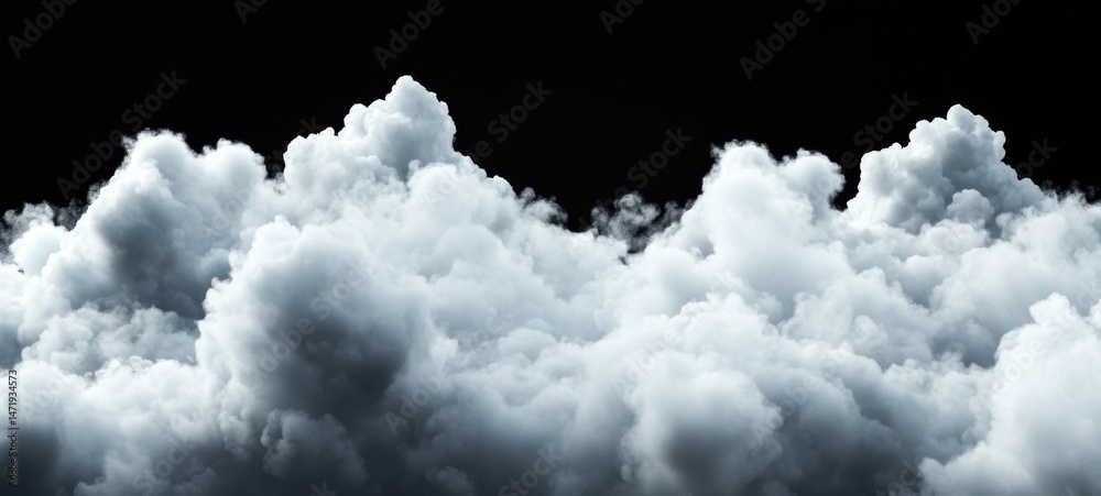 Aufkleber Dramatic cumulus cloudscape against a stark black background, ideal for compositing and design projects needing a powerful, atmospheric element. : Generative AI
