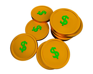 Scattered coins symbolizing financial opportunities or investment, 3D render