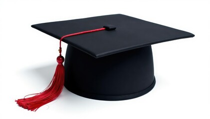 Black graduation cap, tassel, academic regalia, isolated on white background , higher education, graduation ceremony