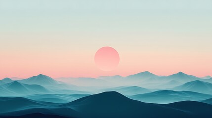 Obraz premium Pink Sunset Over Misty Mountains. (1)