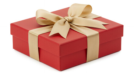Fototapeta premium Red Gift Box with Gold Ribbon: Celebrate! Premium Present, Holiday Surprise, Birthday Gift, Special Occasion.