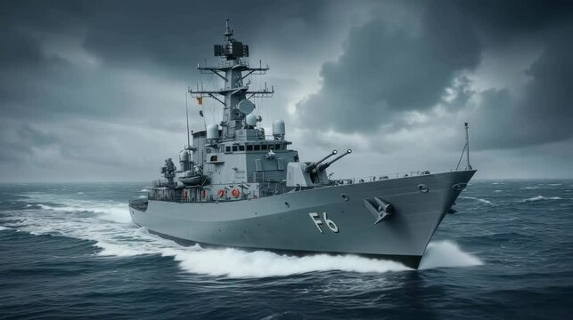 Modern Naval Warship Cruising Through Ocean Waters