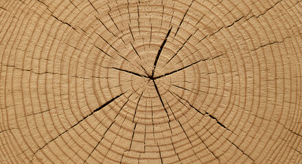 Fototapeta premium Wood Texture Close-Up: Tree Rings, Cracks & Natural Pattern | Detailed Log Cross-Section Image for Backgrounds & Design