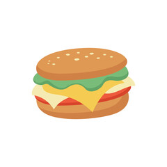 Hamburger Vector Illustration with Cheese and Vegetables