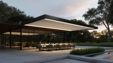 Obraz premium Modern Architecture, Luxury Home, Outdoor Living Space - Evening Scene