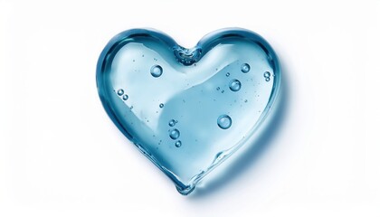  transparent blue heart shaped gel texture with air bubbles, isolated on white background – ideal for skincare branding, web design, and print media