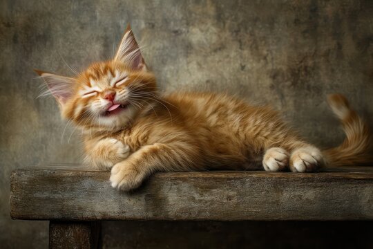 Funny cat pulling face in playful studio portrait