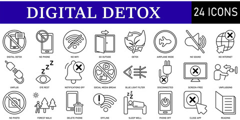 Set of digital detox Icons or symbols Vector fully editable file.
