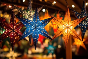 Defocused Christmas market lights in festive background