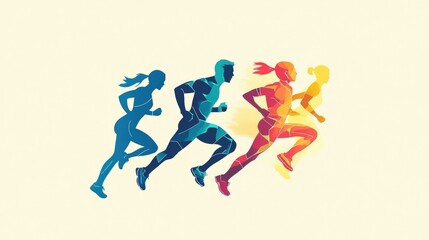Four Colorful Runners in Motion