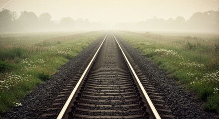 Foggy rural railway tracks
