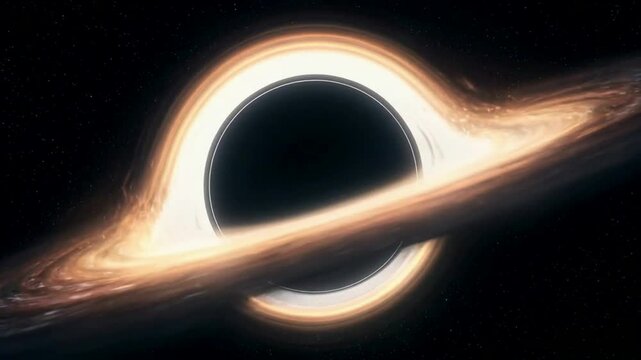 4k, A swirling black hole with glowing accretion disk in space.