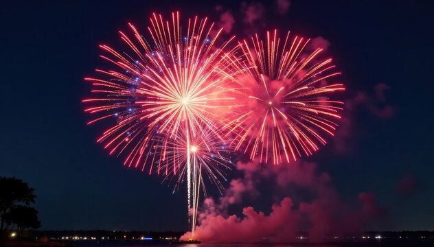 Vibrant bursts of color and sparks from exploding firecrackers at night , purple, glow, new year