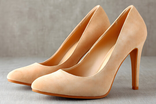 Beige suede stiletto heels photographed 