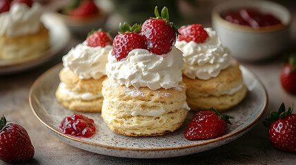 Fresh Strawberry Shortcake with Cream and Berry Sauce Delight