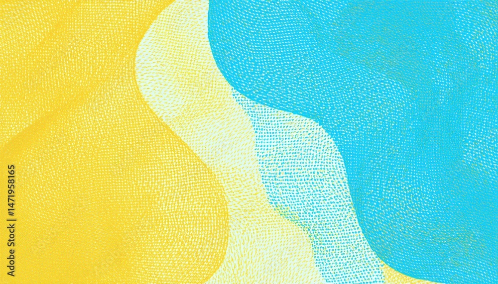 Poster abstract blue and yellow dotted wave background for modern web design, branding, or digital print with soft gradients and halftone texture

