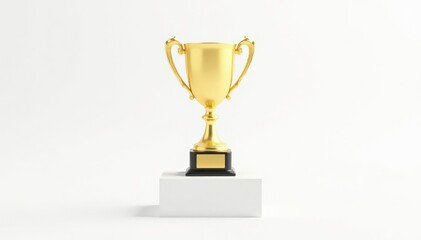 Fototapeta premium Golden trophy award on a pedestal, isolated on white background , template, achievement, honor