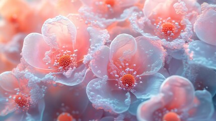 Close-up view of delicate, pastel flowers with a dreamy, ethereal appearance.