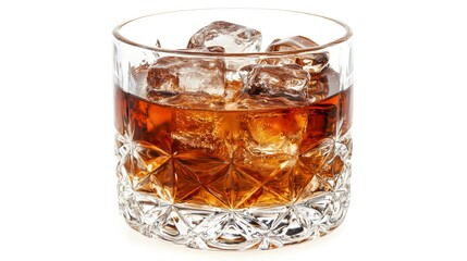 Refreshing whiskey on the rocks in crystal glass for celebration and relaxation at home or at the bar scene