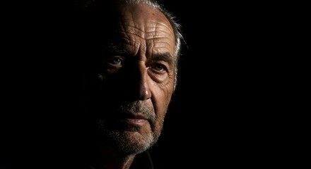 Fototapeta premium Older Man Face in Dark Shadow