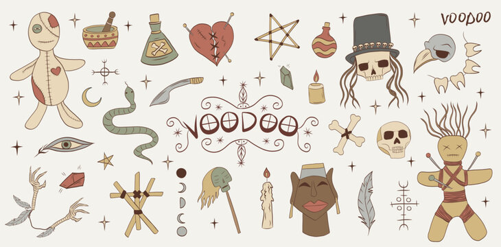 Witchcraft voodoo magic set. Occult, esoteric concept