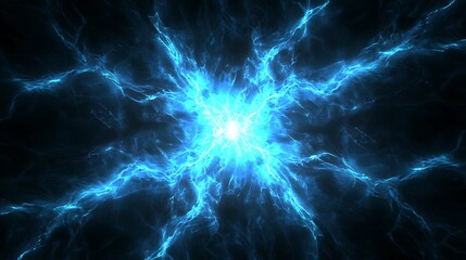 Abstract electric-blue rays pulsing in radial symmetry from center, glowing accents on black backdrop,
