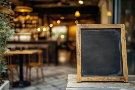 Blank Chalkboard Sign Outside Cafe Entrance