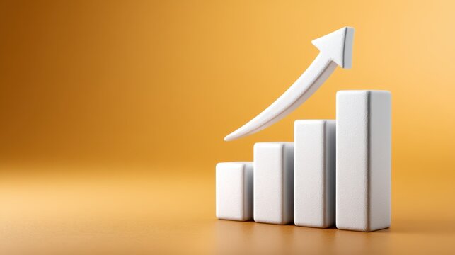 A chart with an upward arrow representing stable and continuous business growth. Profit or returns from investment or compound interest. Company financial statements.