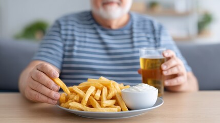 An unhealthy eating lifestyle. Consuming non-nutritious foods such as fast food or deep-fried items cooked at high heat, which can lead to diseases like obesity, high blood pressure.