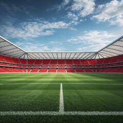 Modern Stadium with Red Seating and Open Roof