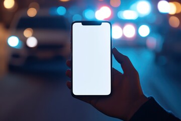 Phone mockup with flashing police car lights