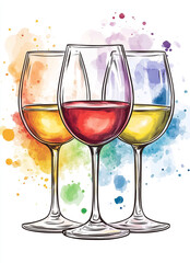 Wine Tasting  Three Glasses of Red  White  and Ros  Wine