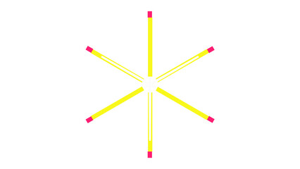 Abstract geometric design with radiating yellow lines and pink accents.