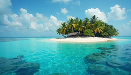 Serene Tropical Island Paradise with Clear Blue Waters and Palm Trees