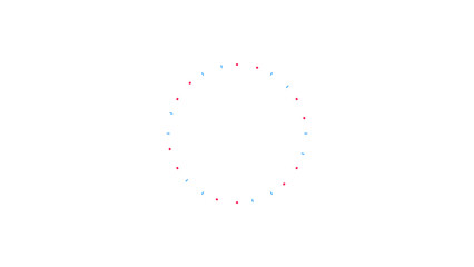 Circular pattern of small, colorful shapes on a black background