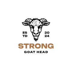 Hand-Drawn Goat Head Logo Design. Vintage Vector Illustration