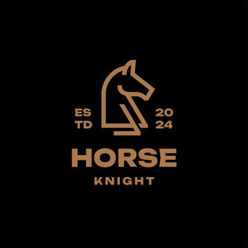 Horse Head Logo Design. Luxury Line Art Symbol Inspired by Chess