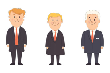 Fototapeta premium Cartoon Illustration of Three Men in Suits, A colorful and playful cartoon illustration featuring three men in different suits, standing against a transparent background.