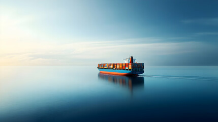 Obraz premium Container Ship Sailing on Calm Water Under Clear Blue Sky