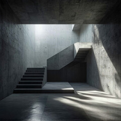 Obraz premium 無機質な雰囲気のある階段に光が差し込むイメージ