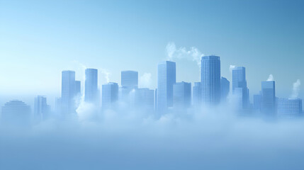 Fototapeta premium Misty City Skyline with Skyscrapers Emerging from Soft Fog