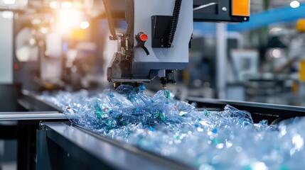 Automated plastic bottle sorting on production line in industrial facility