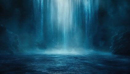 Abstract Underwater Scene with Ethereal Blue Light Beam Illuminating Deep Ocean Water Creating Mysterious Atmosphere Dark Background Perfect for Conceptual Designs and Art Projects