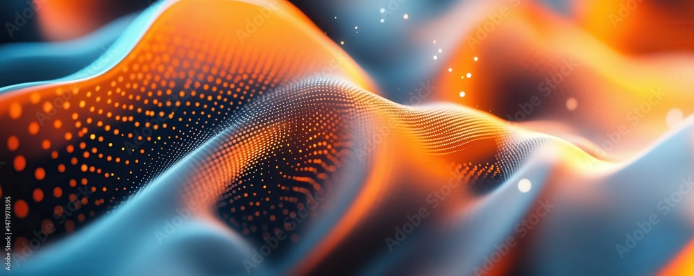 Fototapete abstract wave design with orange dots on blue surface creating dynamic gradient pattern background w