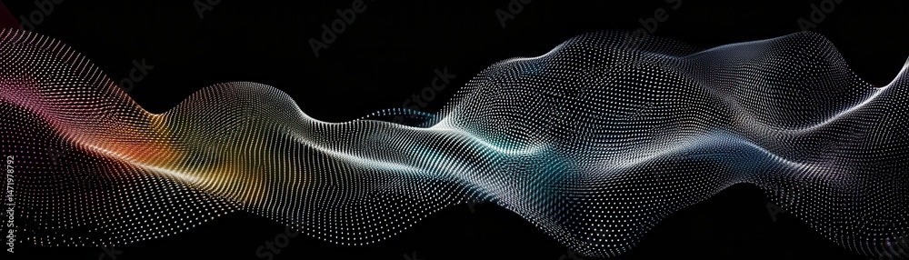 Poster abstract wavy background with glowing particles in dark hue creating a dynamic texture and digital a